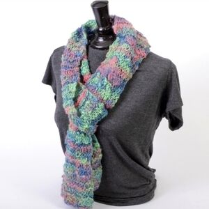 Scarf Handknit from Hand Spun Yarn Wool Bamboo & Silver Thread Handmade Unique